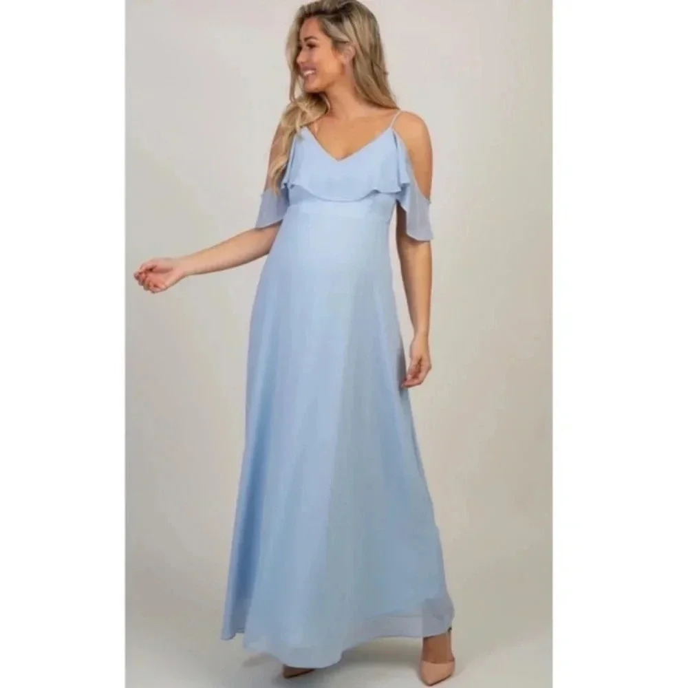 NEW*PinkBlush cold shoulder chiffon maxi dress